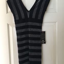 Bebe Lurex Black and Silver Striped Dress, Size M/L