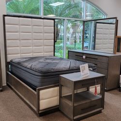 Extra Tall Wood Bed New Upholstery 83" Height Sturdy Bed 