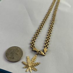 10k Gold Rolex Chain With 10k Gold Marijuana Pendant 20grams Total 6mm 