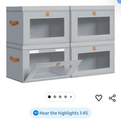 DIMJ Large Gray Fabric Storage Bins with Lids - 4 Pack, Window & Handles, Collapsible