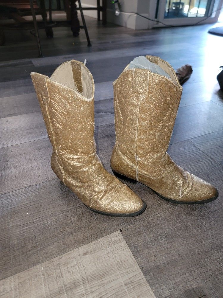Girls Gold Cowboy Boots Size 3