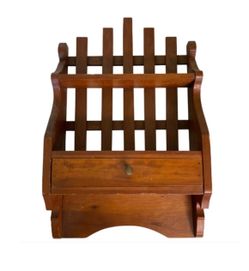 Vintage Handcrafted Wood Wall Organizer Shelf Rack with Drawer 19" x 12" Rustic