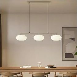 LIGHTLAND 3 Lights Wabi-Sabi Style Island Light Modern Island Lamp Pendant Light Chrome 39.3 Inch for Dining Room Kitchen Island, Metal and Glass
