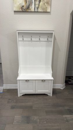Hall tree with storage, white color
