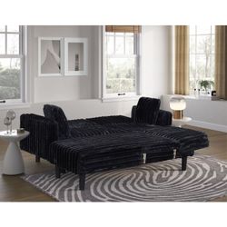 Brand New Black Corduroy Adjustable Sectional Sofa Sleeper