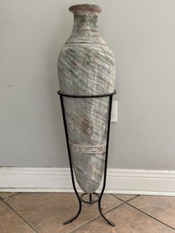 Title: Tall Decorative Floor Vase with Iron Stand