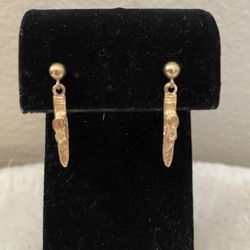 Gold 14k Pierced Earrings,Skis With Boot 