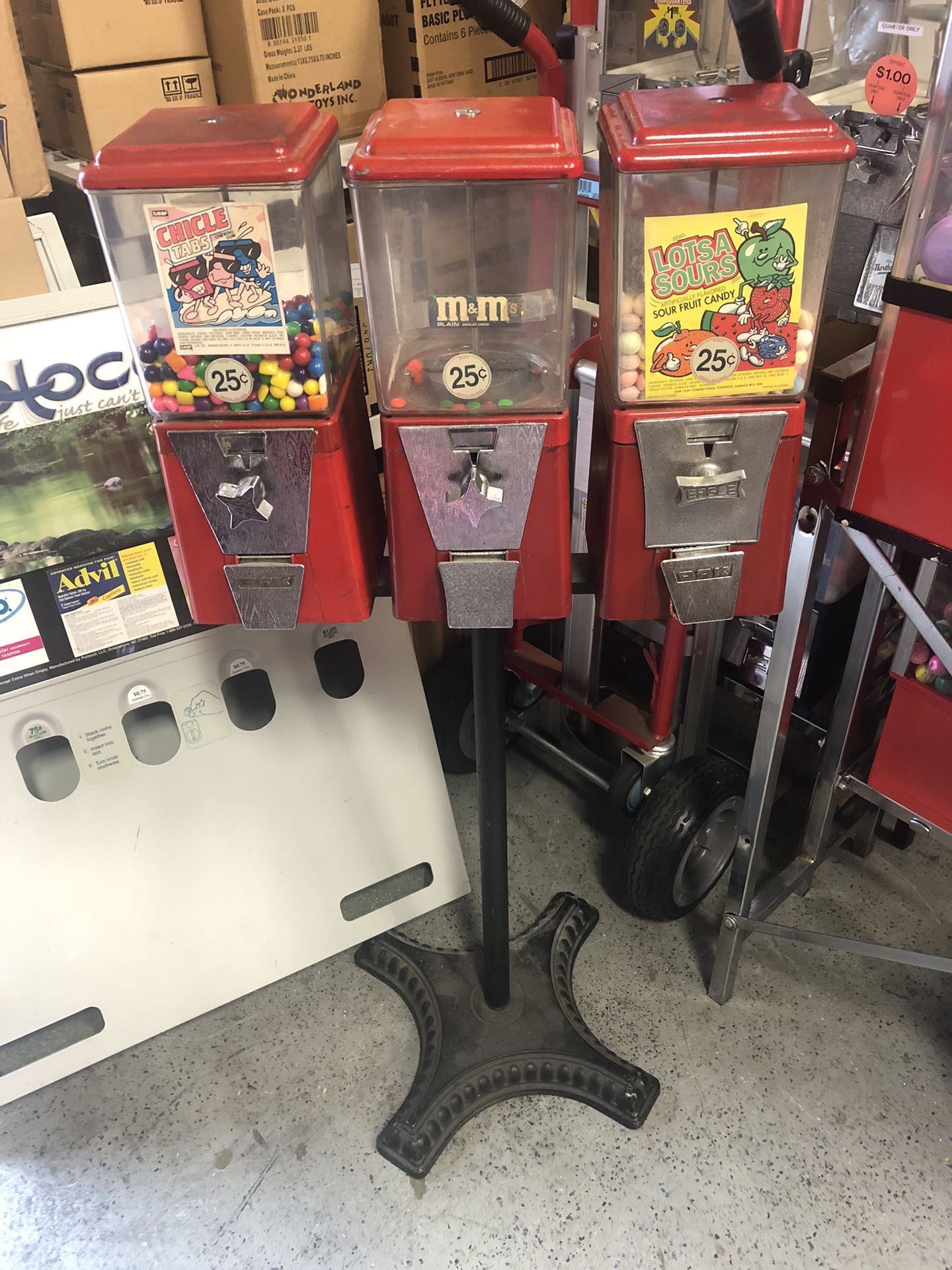 Triple Head Candy Gumball Vending Machine Working With Key