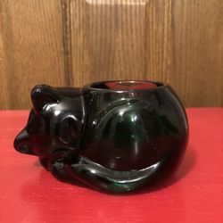 Emerald Green Sleeping Cat Candle Holder