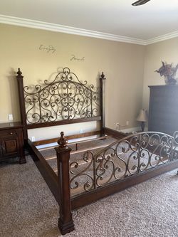 Ornate Wrought Iron California King Bed and Armoire