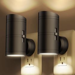 Night Lights Plug into Wall with Dusk to Dawn Sensor, 0-100LM Adjustable Brightness, Warm White 3000K, Shine Up and Down Dimmable Nightlight for Hallw