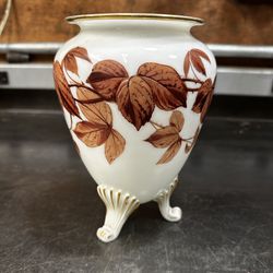 Antique Art Nouveau Milk Glass Smooth Finish Vase Leaf Pattern Three Footed