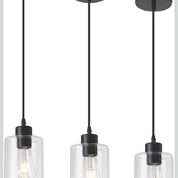 Modern Black Farmhouse Clear Glass Cylinder Pendant Light Fixture,Mini Pendant, 2-58 Inch Cord, 3 Pack