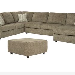 Large Sectional With Chaise, Ottoman, And Throw Pillows