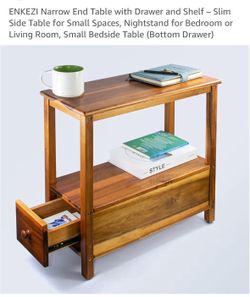 ENKEZI Narrow End Table with Drawer and Shelf