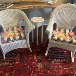 Two Wicker Chairs. One Rocker One Chair & Table95 Includes Cushions 