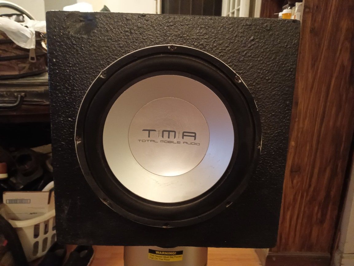 Total Mobile Audio(T.M.A.)10"loudspeaker encased in cabinet