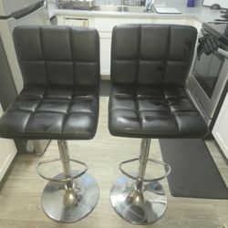 2 Black Faux Leather Bar Stools