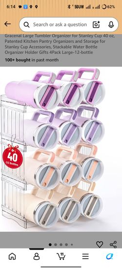 Gracenal Large Tumbler Organizer for Stanley Cup 40 oz, Patented Kitchen Pantry Organizers and Storage for Stanley Cup Accessories, Stackable Water Bo