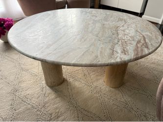 Crate and Barrel coffee table, marble, round