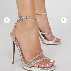 Silver Strappy Sparkling heels 