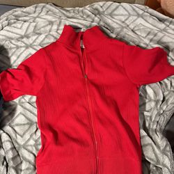 Red Zip Up Crop Jacket Shirt 
