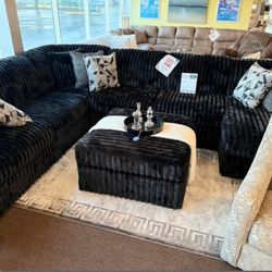 PREMIUM CORDUROY BLACK BRAND NEW SECTIONAL SAME DAY DELIVERY 