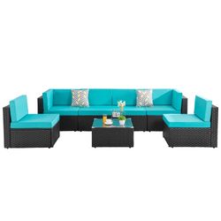 7 Piece Rattan Sectional Seating Group with Cushions