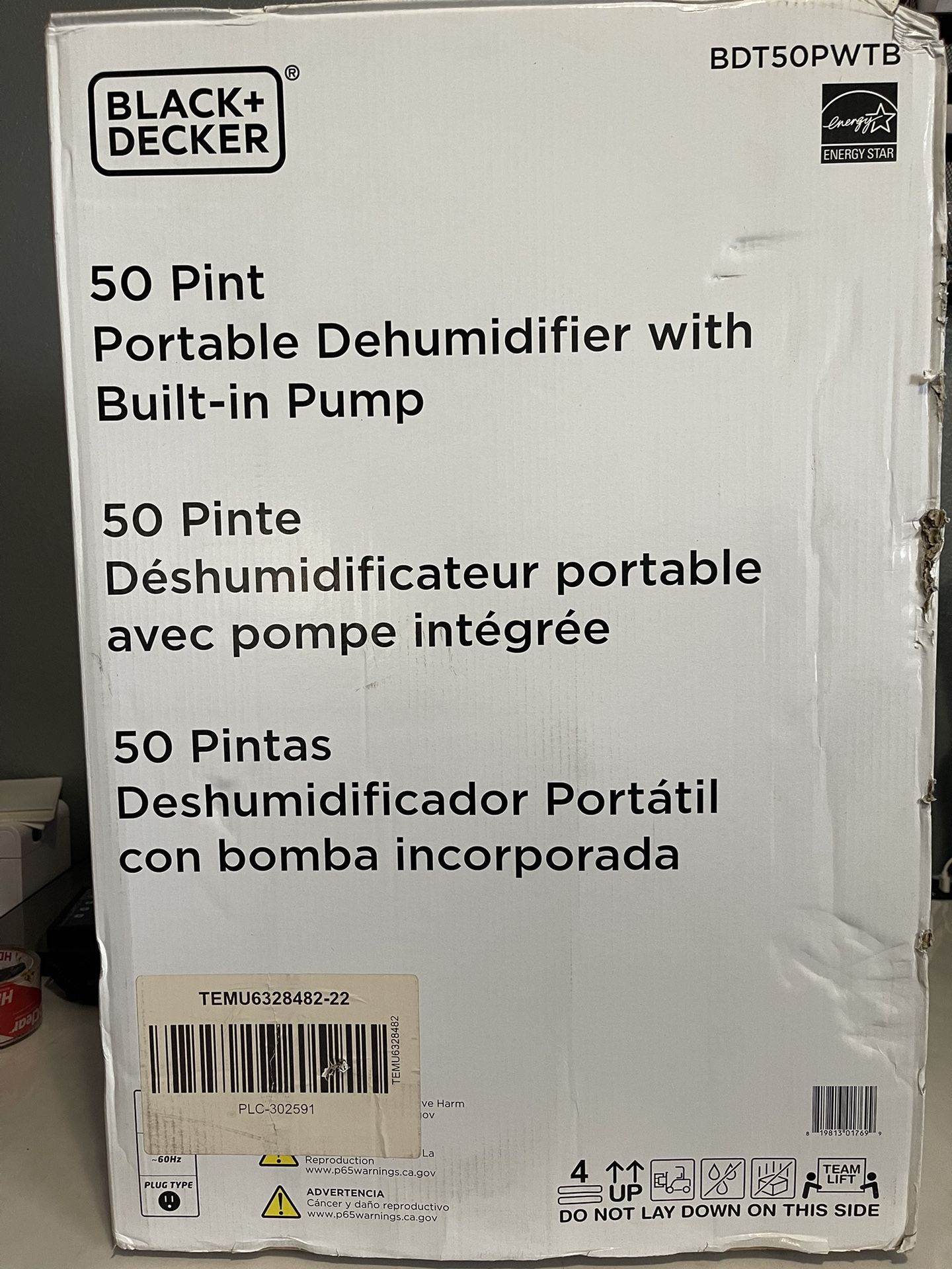 Black & Decker 50 Pint 4500 Sq Ft Dehumidifier with Drain Pump
