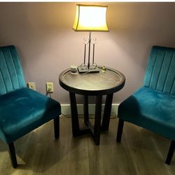 Two Decorative Chairs And Table 