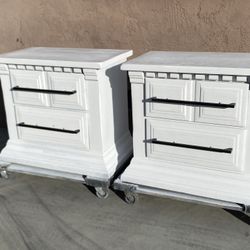 Just as in pictures vintage shabby piece still working great  -2 Drawers plus top shelf Shelf compartment  - Drawers working Smooth  - Vintage Solid p