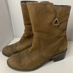 Teva Foxy Women Mid Bison Brown Side Zip Suede Leather Block Heel Boots Size 11