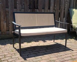 Like New Outdoor Black Bench With Cushion. 75 Firm