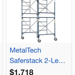York USA Scaffolding Saferstack 2-Level Rolling Scaffold Tower Set, 3-Rung Frames Including Cross Braces, Platforms, locking caster wheels, shoring sc