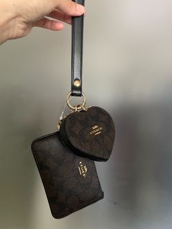 Coach Wristlet with Heart Pouch - Signature Canvas