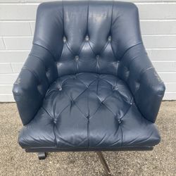 Vintage Mid Century Modern Tufted Leather Swivel Desk Chair Tilt Rolling Wheeled Lounge Office Blue Gold Mcm eames Herman miller chesterfield sofa sty