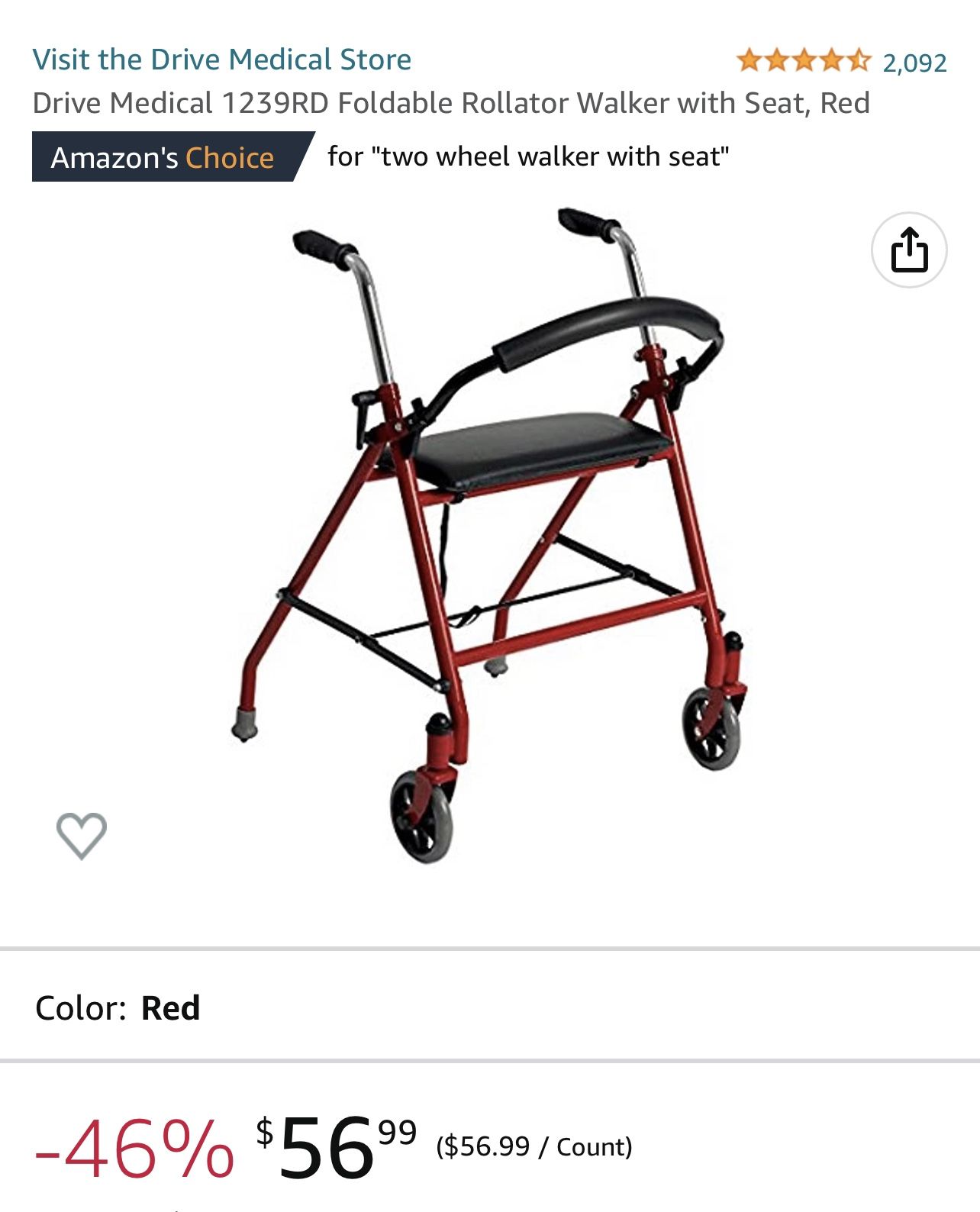 Red Rollator In Good condition