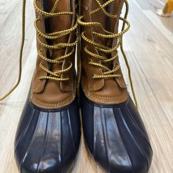 Lands End Womens Size 9.5B Duck Boots Ankle Lace Up Brown Waterproof