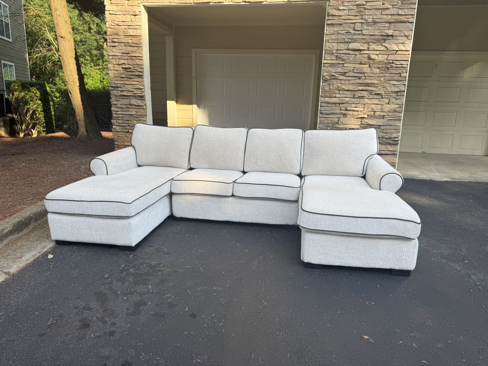 Cream Sectional Sofa – 114” Wide Chaise Lounge – Excellent Condition