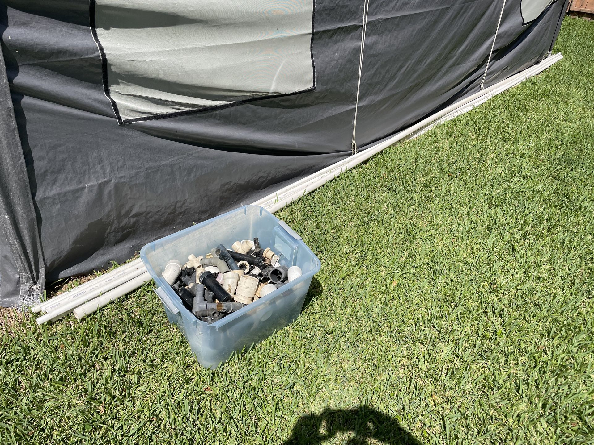 Pvc Three-Quarter Inch Lengths And A Bin Full Of Sprinkler Parts And PVC Parts Everything For $$40
