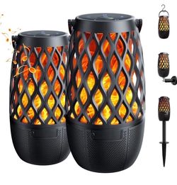 2Pcs Outdoor Bluetooth Speaker with Light, Decor, Tech Gadget Cool Stuff, Sync up to 100 Wireless Portable Speaker with Wall Mount/Stake/Hook, Waterpr