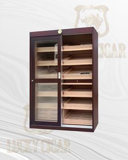 2-Door Sliding Glass Humidor Cabinet with LED Lighting