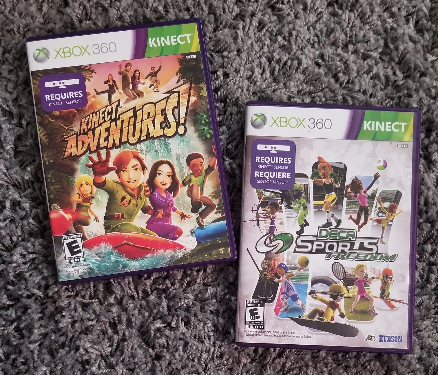 XBOX 360 Kinect Adventures & Deca Sports Freedom Complete Video Game Set Full Body Gaming