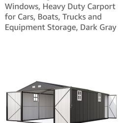 AMERLIFE 13x21x8.4 FT Outdoor Metal Garage Shed, Extra Large Storage Shed with Double Hinged Doors & 4 Windows, Carport Canopy for Car, 