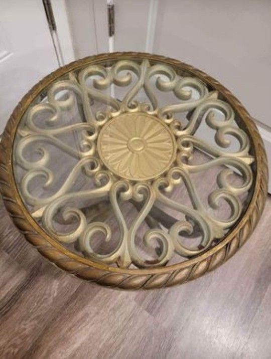 Vintage 1969 Burwood Syroco Scroll Table Glass Top