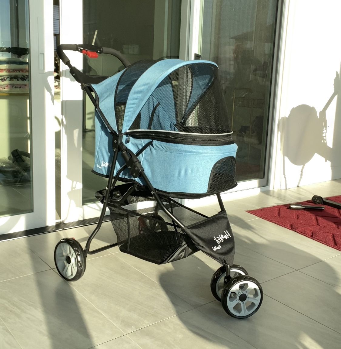 Petique Blue Denim Pet Stroller For Dogs Cats Small Animals Up To 45 Pounds