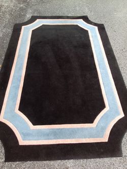 Black Area Rug with Blue and Pink Border