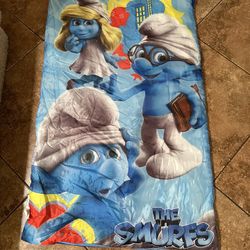 Child Sleeping Bag The Smurfs With Tote “Like New”