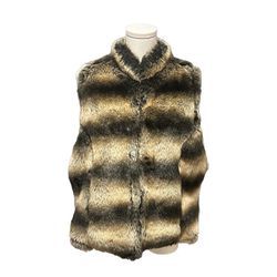 Dimri Women's XL Faux Fur Fully Lined Vest Striped Brown High Neck Mink