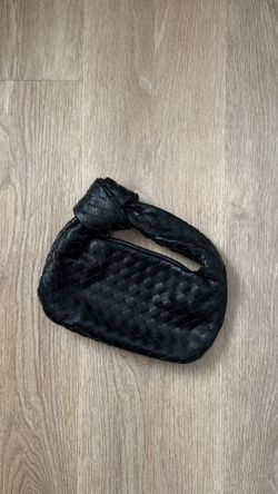 Black Woven Leather Knot Handle Mini Hobo Shoulder Bag / Handbag / Purse